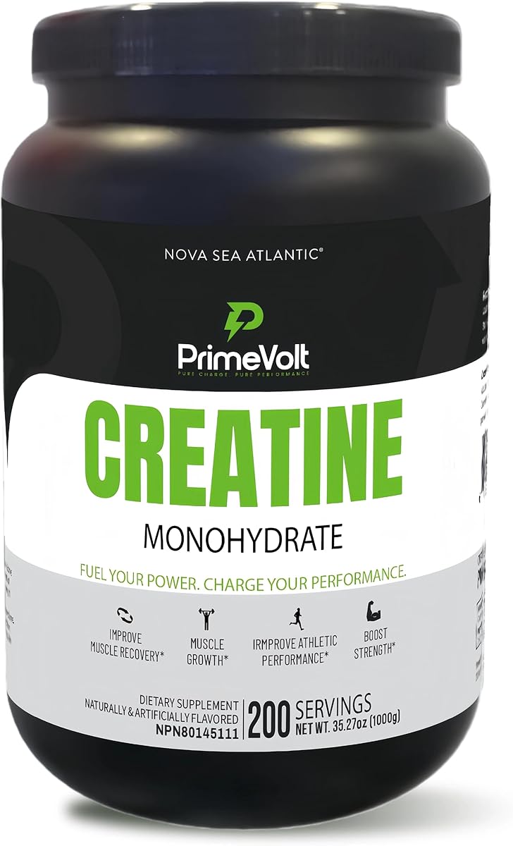 Nova Sea Atlantic PrimeVolt Creatine Monohydrate 1kg - 100% Micronized Creatine, 200 Servings, Easy Digestion, Strength & Muscle Support