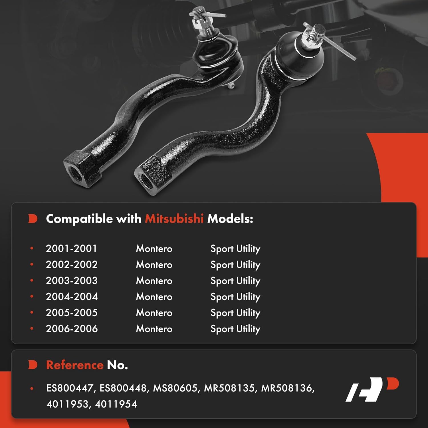 A-Premium 2 x Front Outer Tie Rod Ends, Compatible with Mitsubishi Montero 2001-2006, Sport Utility