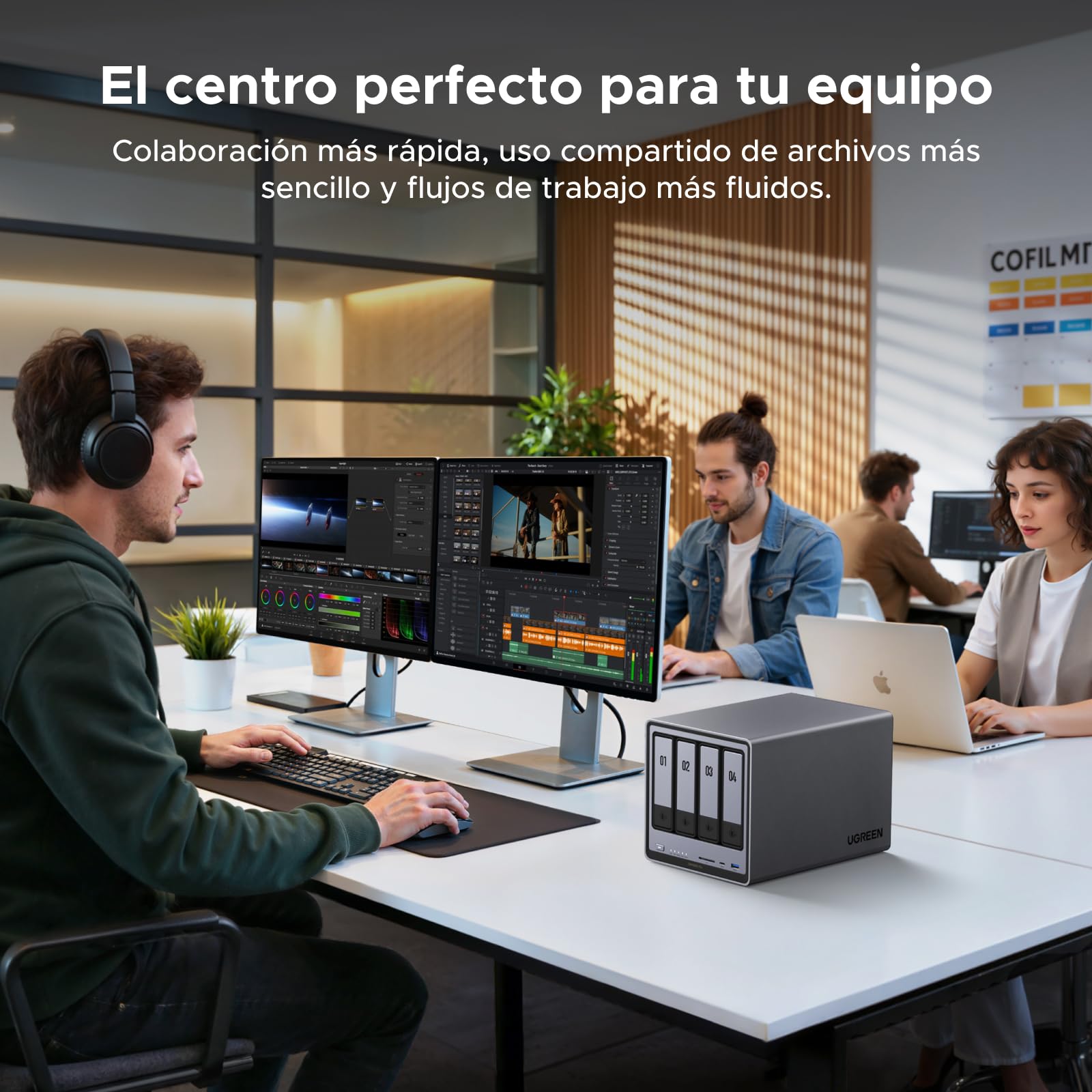 UGREEN NASync DXP4800 Pro NAS de Escritorio 4 bahías, CPU Intel i3-1315U (6 núcleos), 8GB DDR5 (hasta 96GB), 128G SSD, 1x10GbE, 1x2,5GbE, 2 Ranuras M.2 NVMe, HDMI 4K (sin Discos)