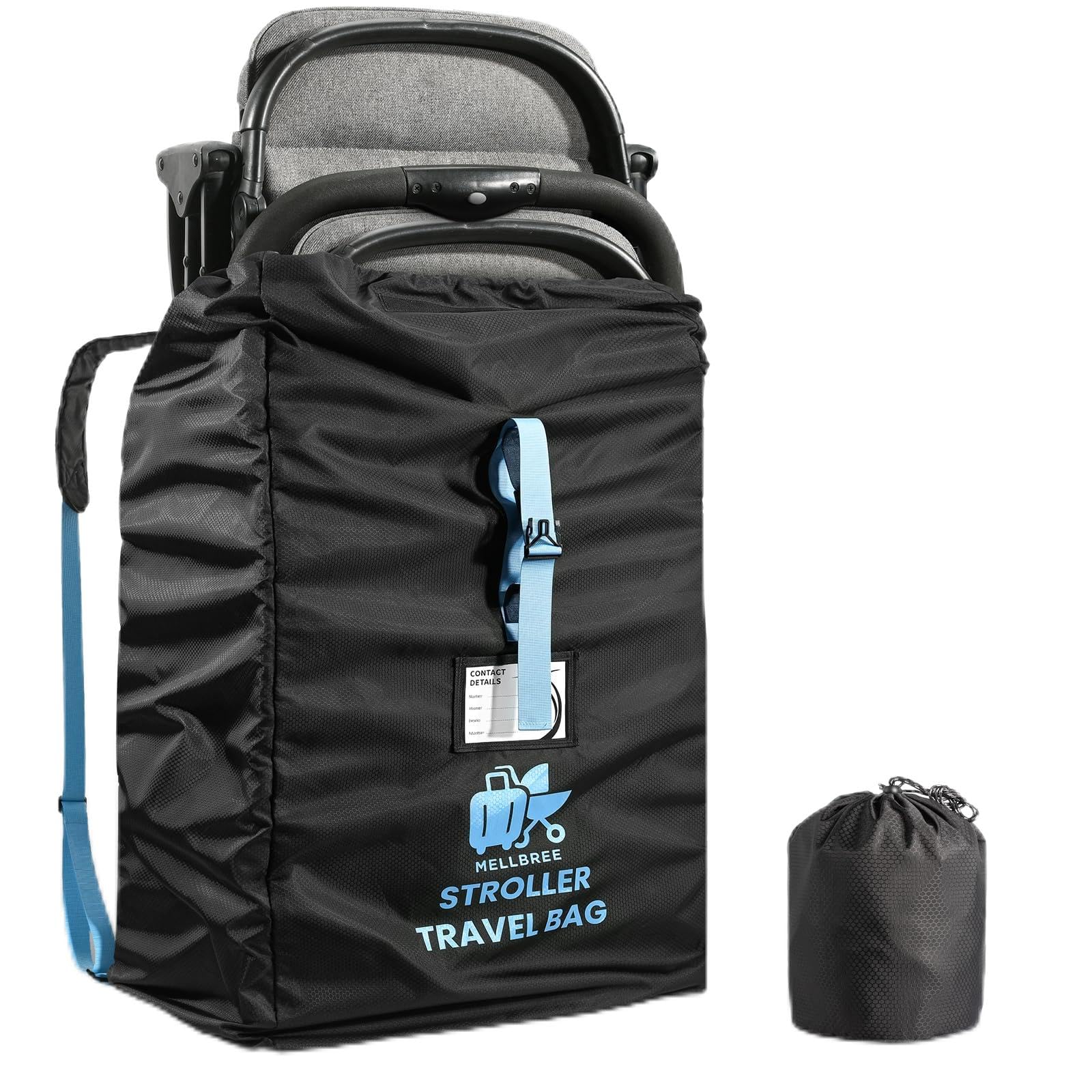 Mellbree - Bolsa de viaje para cochecito de avión tamaño XL, bolsa de viaje doble para cheques de puerta, impermeable y resistente al desgarro, tela Oxford, se adapta a la mayoría de tamaños, esencial