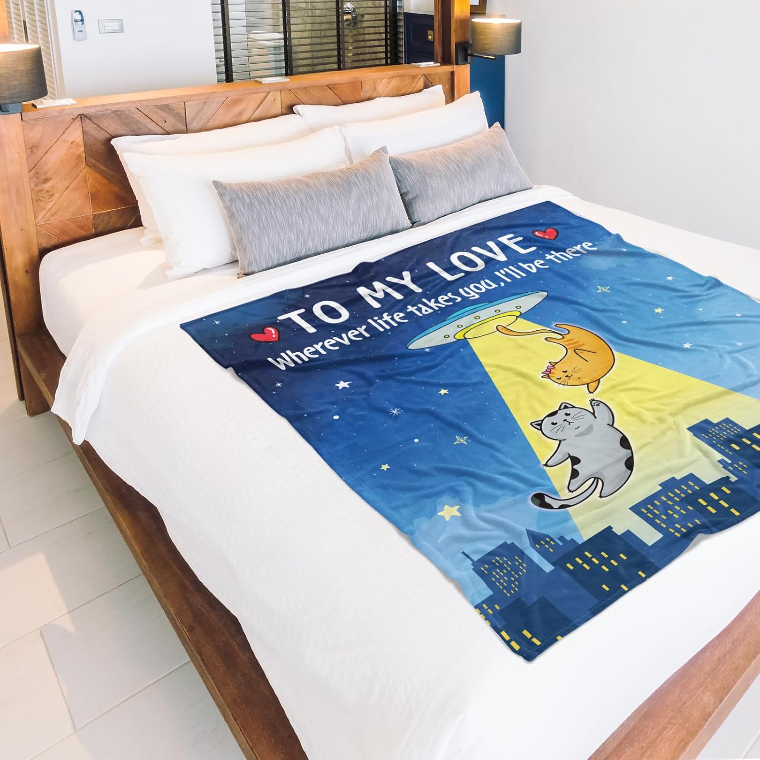 Gifts for Him Her Valentines Day, UFO Anniversary I Love You Gifts Blanket, Romantic Wedding Birthday Gifts for Girlfriend Boyfriend, Cat Blanket for Wife Husband Couple Christmas 60" × 50" - Image 4