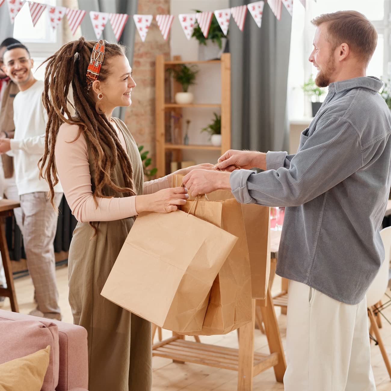 BagDream Bolsas de papel de 10 x 6 3/4 x 12 pulgadas, 100 bolsas de papel marrón con asas, bolsas de compras de papel kraft, bolsas de venta al por menor de mercancía, bolsas para llevar para
