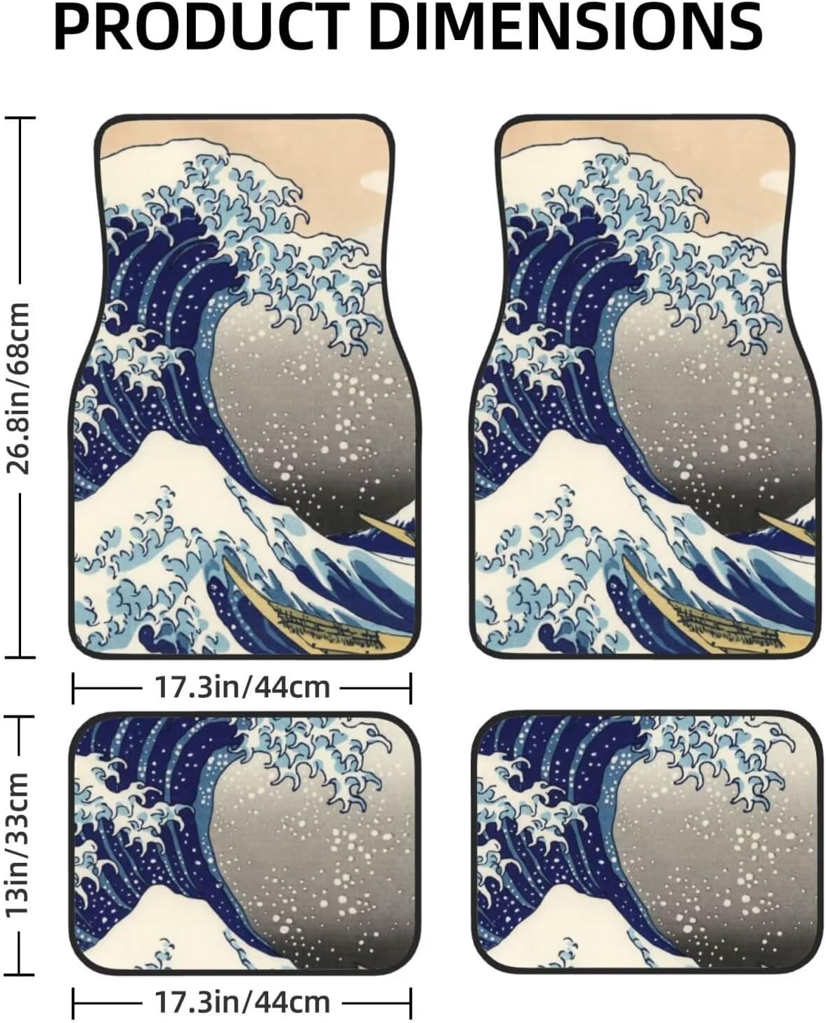 Vintage Rubber Floor Mats for Car Great Wave Off Kanagawa Heavy Duty Car Mats All Weather Car Carptes for Truck SUV Vehicle Automotive