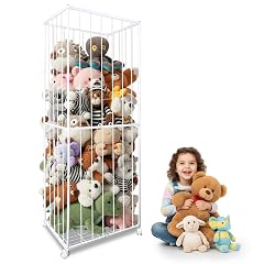 Stuffed Animal Storage Metal Tube Extra Large Toy Storage Organizer with Brake Wheels Stuffed Animal Holder Zoo Organizer