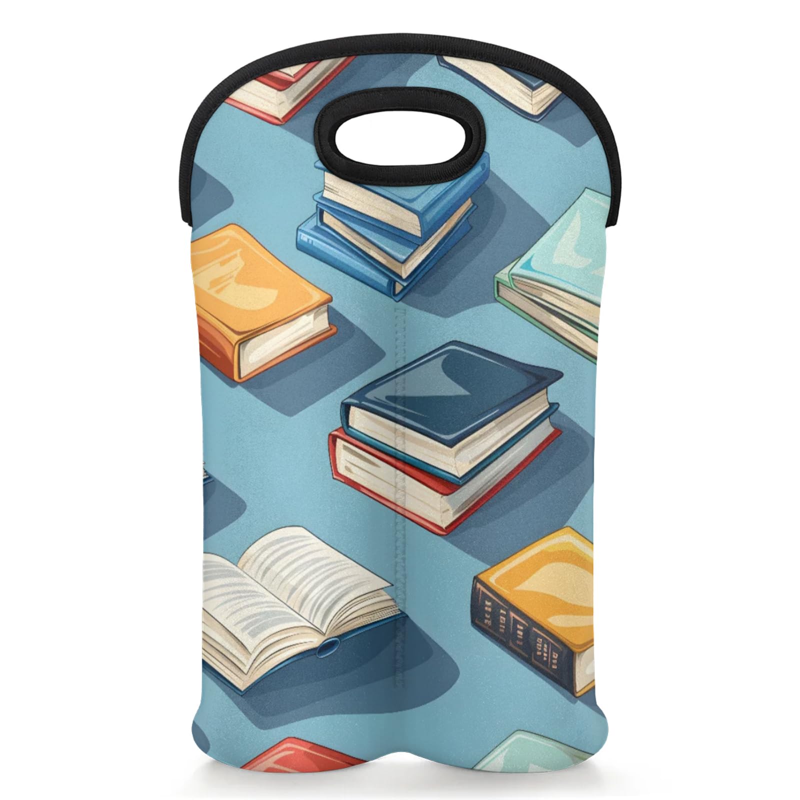 GzLeyigou 2 Bottles Books Wine Bag Sleeve Totes Neoprene Protective Wine Carrier Bag for Wine,Water, Champagne, Beer, Baby Bottles,Gift 14.5 x 10 Inches