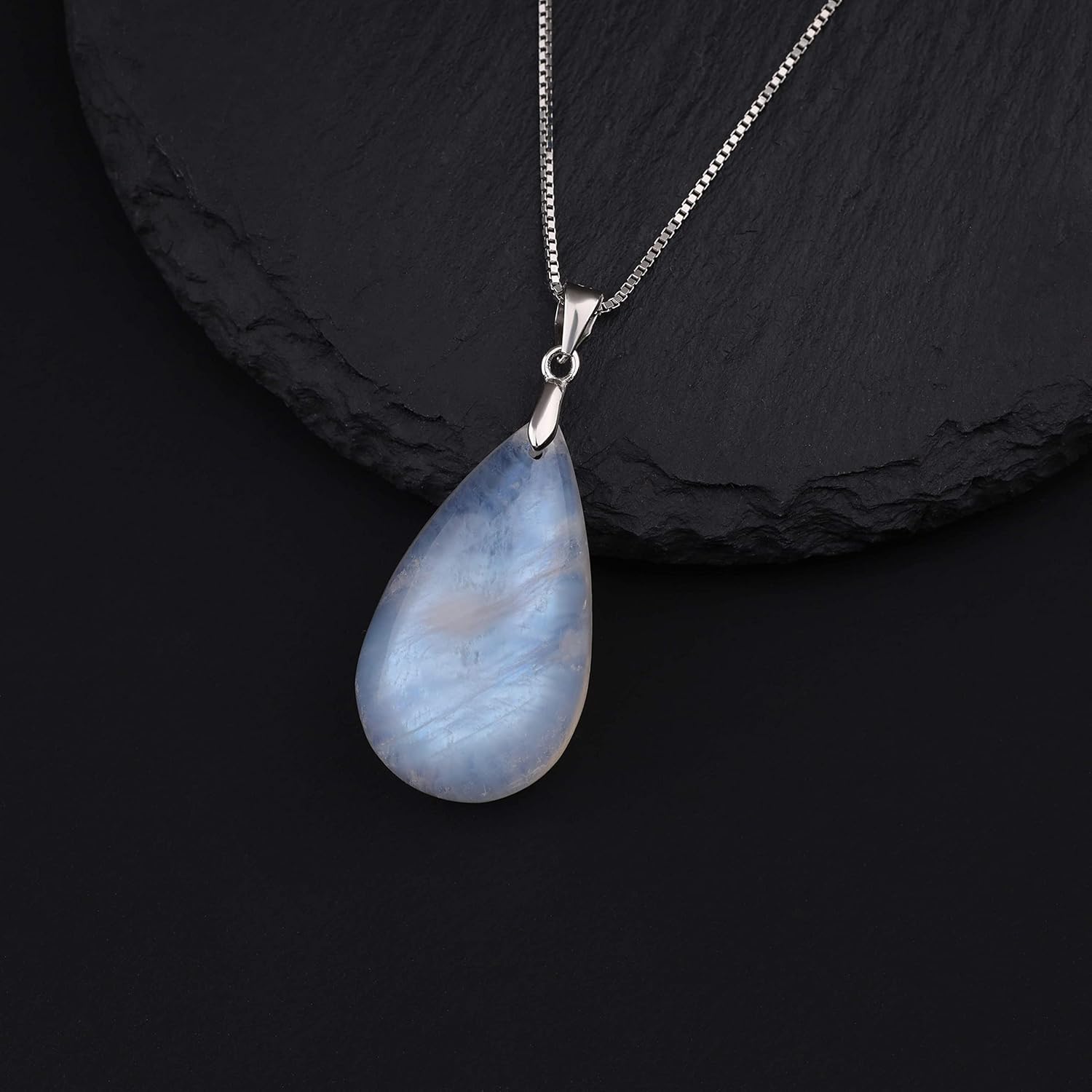 COAI 925 Sterling Silver Teardrop Gemstone Necklace for Women, Moonstone/Labradorite/Aquamarine/Apatite Crystal - Image 5