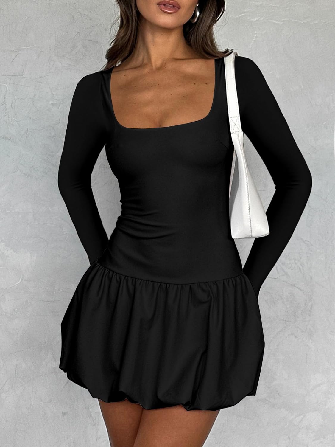 cailami Women's Long Sleeve Corset Square Neck Bubble Mini Dress Cute Cocktail Party Short Dresses - Image 5