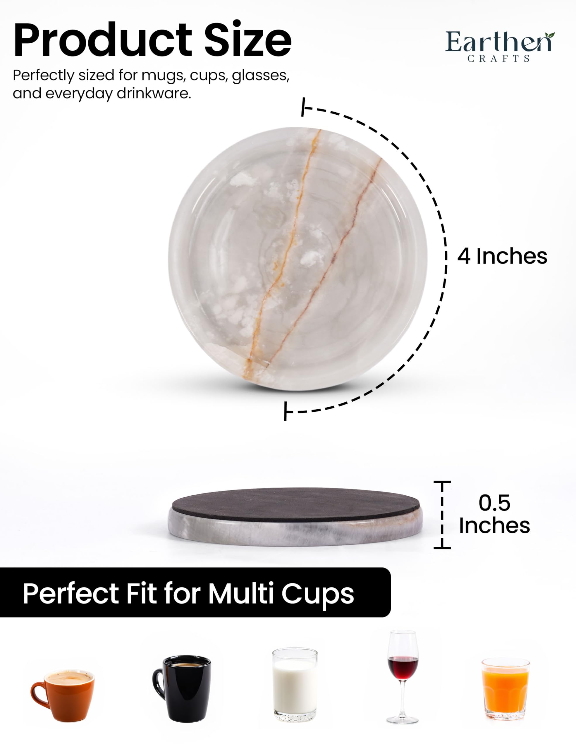 Set di 4 sottobicchieri in marmo bianco onice fatto a mano, resistenti ed eleganti, rotondi da 10,2 cm, per bevande, decorazione per tavolo riunioni, cucina, bar e soggiorno