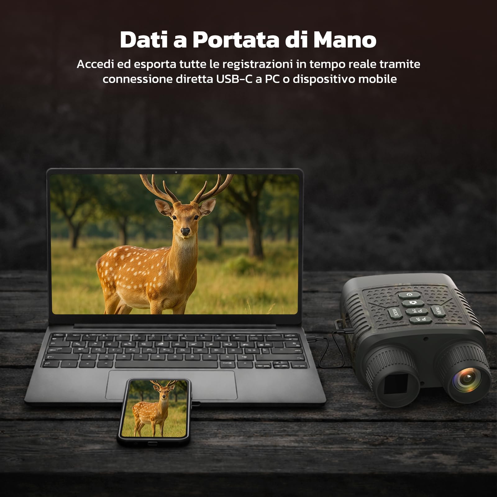 Binocolo Visione Notturna 4K 48MP con Zoom 10x e Visore Notturno, Batteria Ricaricabile 5000mAh per Osservazione fino a 400m, Ideale per Outdoor, Campeggio e Sicurezza