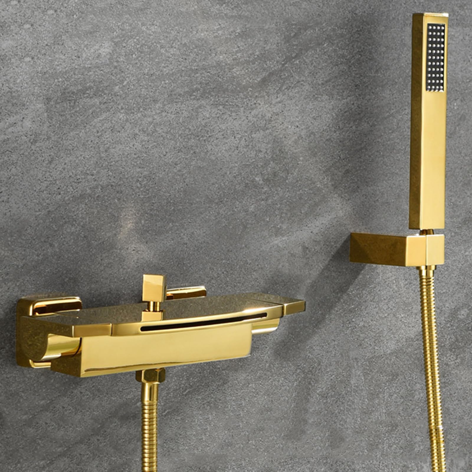 JYBNBBE Wall Mounted Waterfall Bath Taps Hot and Cold Brass with 1.5m Hose Wall Mounted Bathroom Mixer Tap with Shower Gold (Gold A)