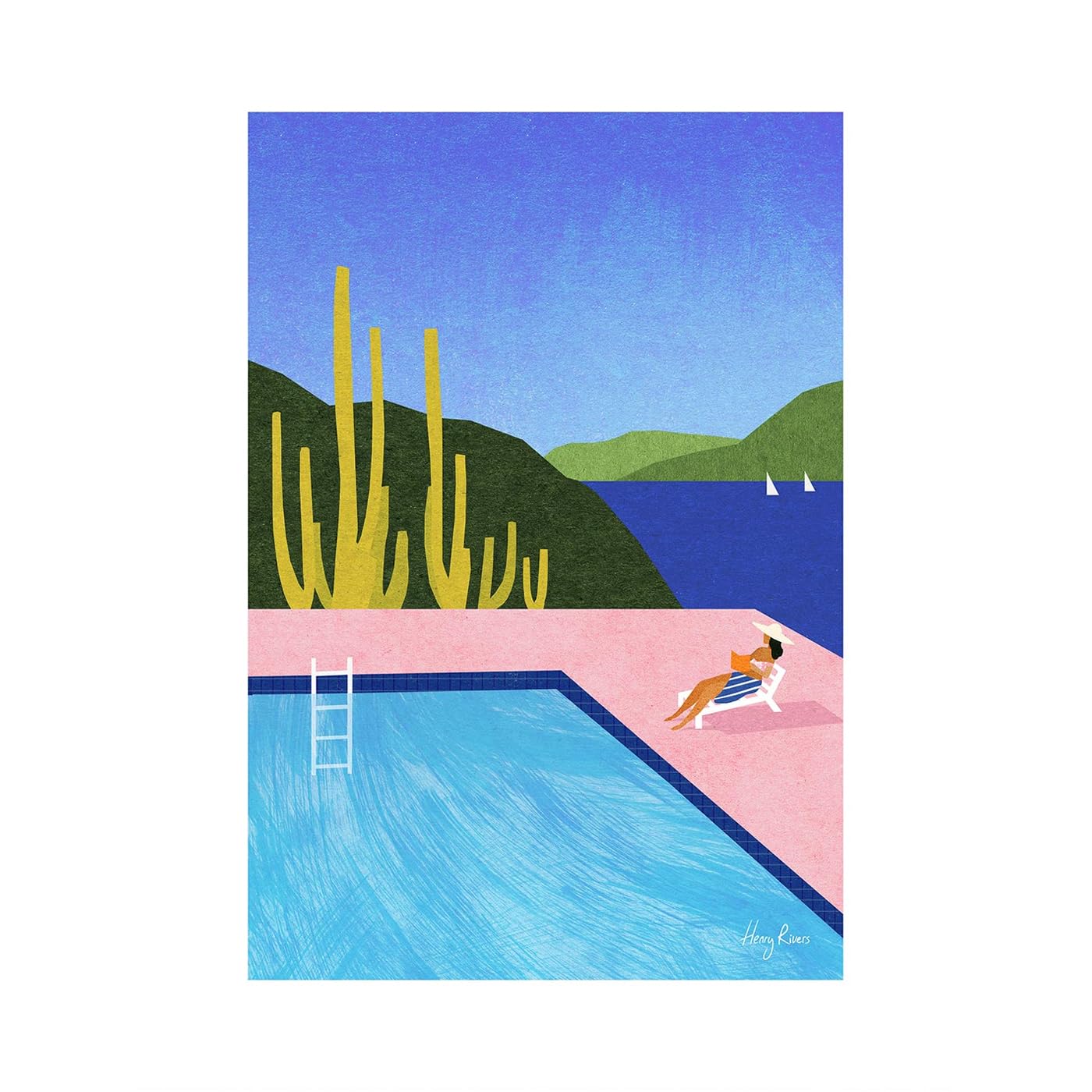 Henry Rivers Blue/Pink/Green Swimming Pool I Print (40Cm X 30Cm) ()