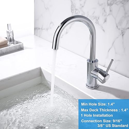 Miniatura 4 de WiPPhs - Grifo de barra de un solo orificio cromado, grifos de fregadero de cocina pequeños con líneas de suministro calientes y frías, grifo de