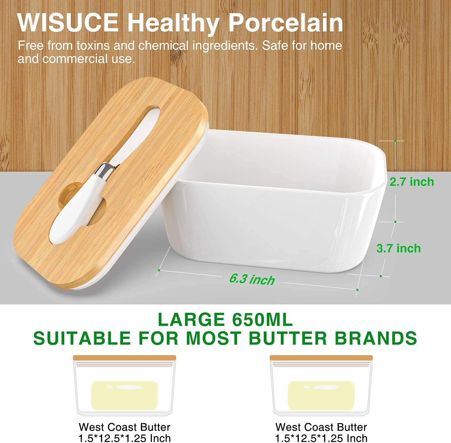 divine man Butter Dishes Box Premium Quality Elite Range Heavy Fine Porcelain Butter Box,Butter Dish with Wooden Top Cover,Lid with a Knife -600 ML 2