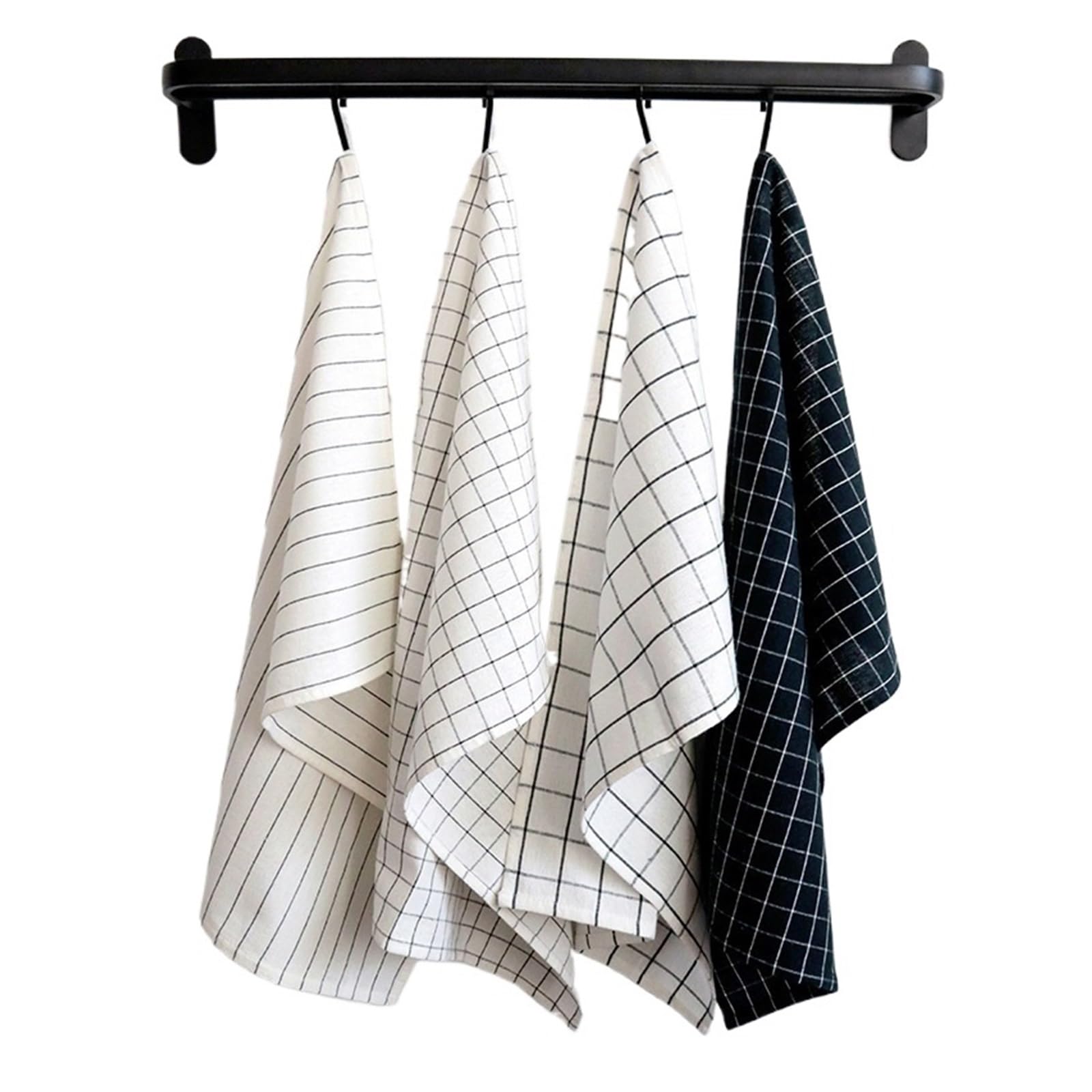 küchenhandtücher 4/8/12 Stück 45 cm x 62 Küchentuch | Schwarz-weiß gestreiftes Geschirrtuch mit Karomuster(8Pcs)