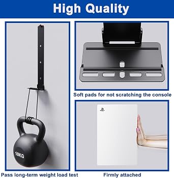 PS5 Wall Mount for Playstation 5 Disc Edition and Digital Edition Mounts to wall near or behind TV with invisible design with 2 accessory holders Black - NOT PS5 Slim