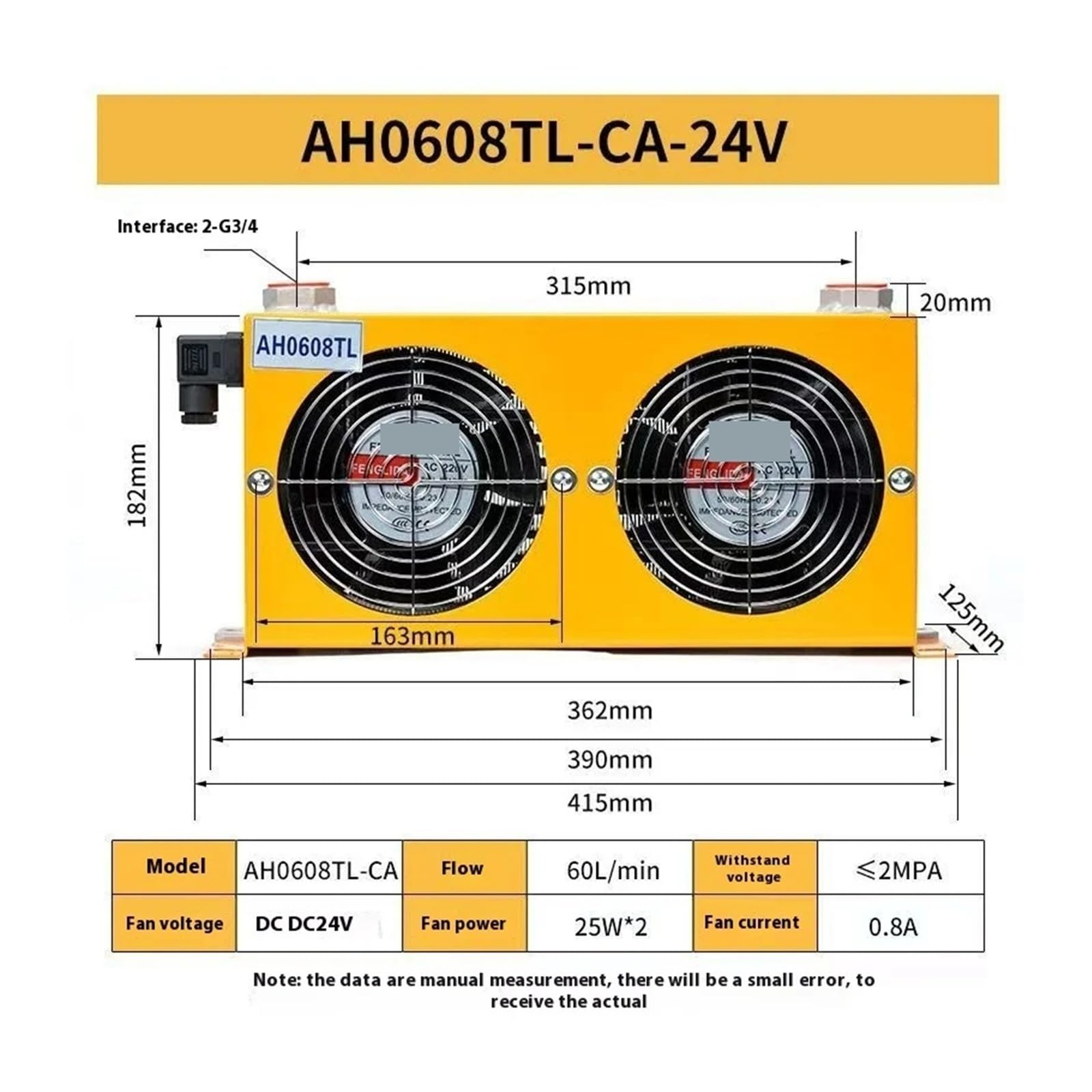 AH0608TL-CA Raffreddatore d'aria for olio idraulico – Unità di raffreddamento a doppia ventola for compressori e piccoli sistemi Operazione stabile