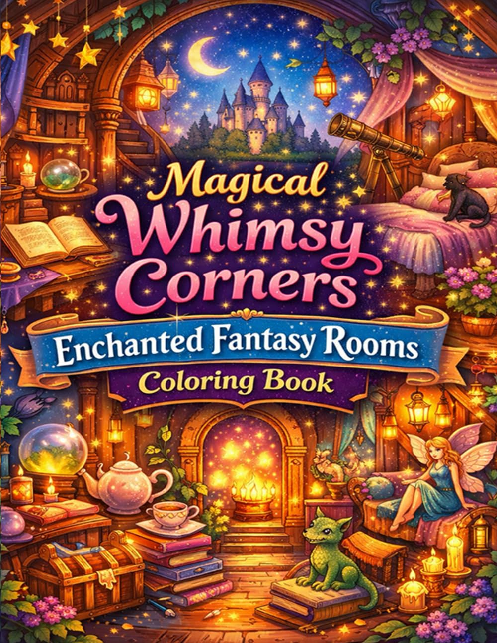 Magical Whimsy Corners: Enchanted Fantasy Rooms Coloring Book: A Relaxing Fantasy Coloring Journey Through Magical Rooms and Cozy Enchanted Spaces for Stress Relief and Mindful Creativity
