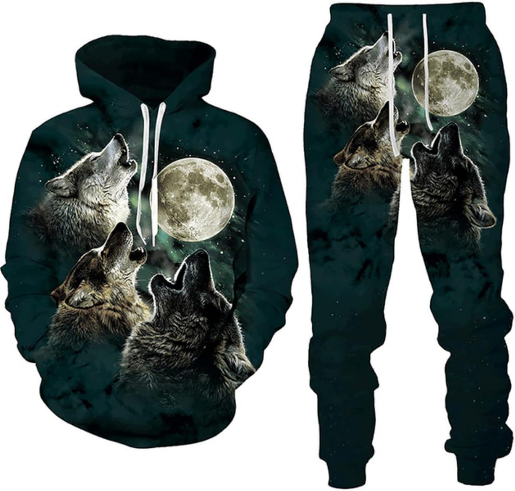 Hiegi Men's Fwolf-2 3D Wolf Tracksuit, Hoodies+Long Trousers, Jogging Suit, 2-Piece Set For Xl