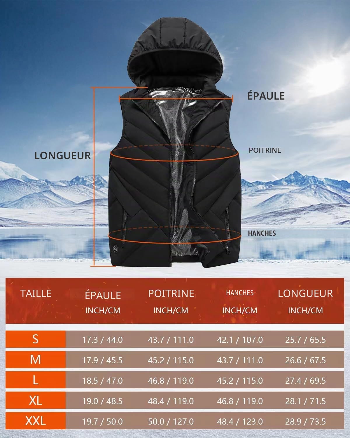 Gilet Chauffant Homme et Femmes, Imperméable et Lavable Veste Chauffante Électrique avec 11 Zones de Chauffage,Chapeau Amovible,3 Niveaux de Température pour L'extérieur