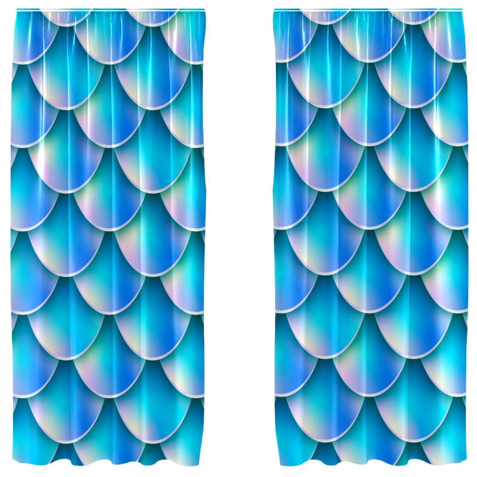 Cortinas de sirena azul para ventanas: juego de 2 paneles de tela decorativa ligera (55x84")