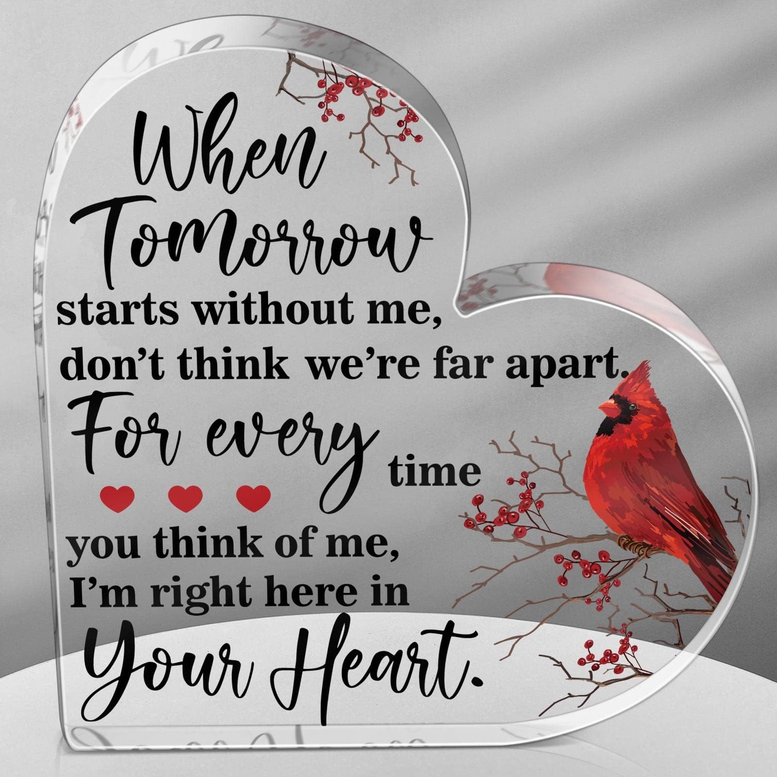 Yulejo Red Cardinal Gifts Sympathy Gifts Memorial Gift for Loss of Loved One Sympathy Decorations Acrylic Glass Heart Memorial Gift Table Centerpieces Remembrance Decor (Novelty Style)