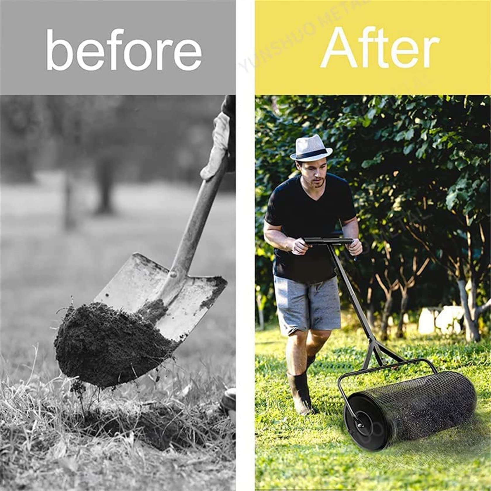 Épandeurs de pelouse et de Jardin, épandeur de Compost de 24 Pouces, épandeur de Mousse de Tourbe, avec poignée en T améliorée pour la Plantation, Les semis, Durable et léger, Noir