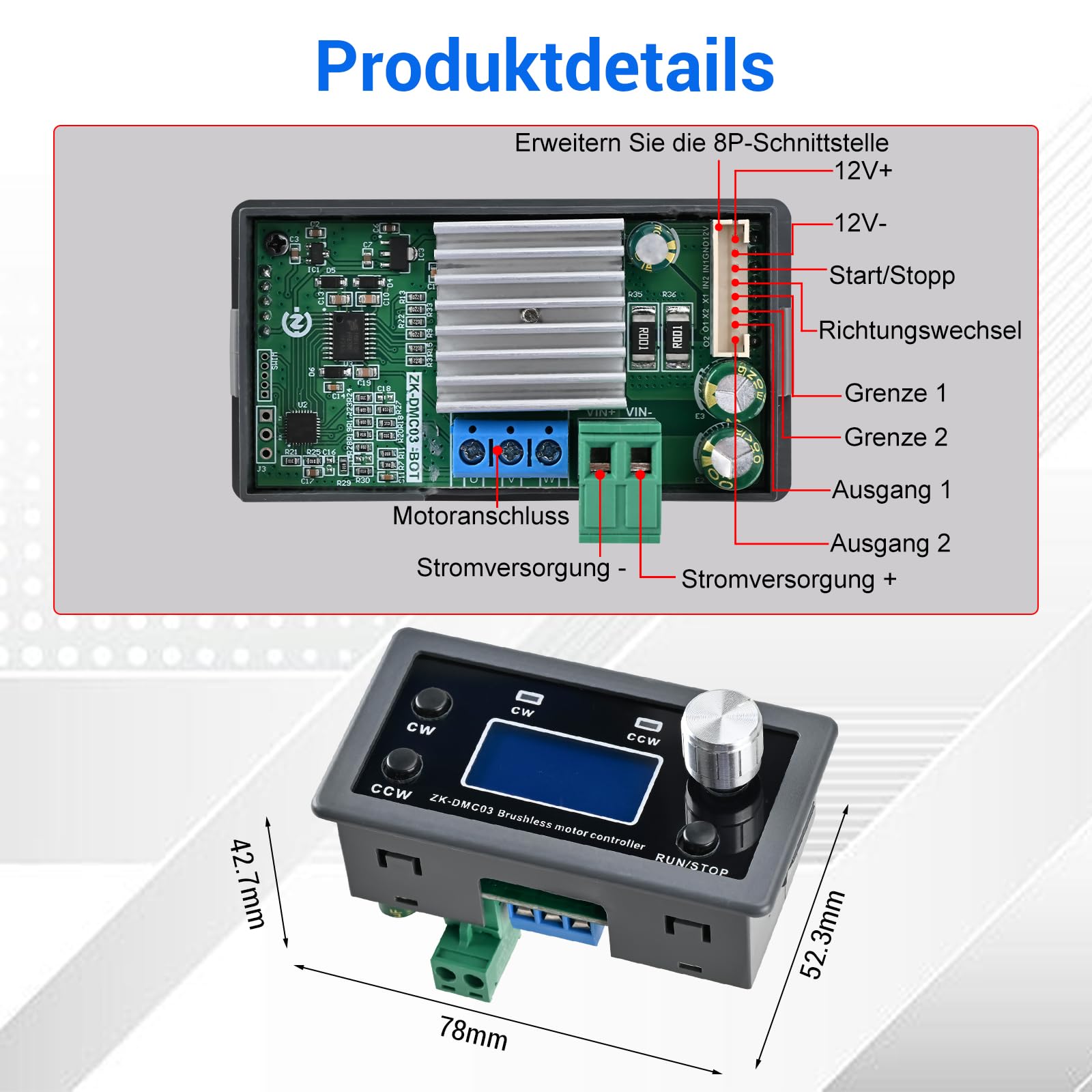 Controller motore brushless senza sensore, 12-30 V DC 10 A, 23 modalità di movimento, controllo della velocità, avanti/indietro, modulo di controllo per elettronica fai da te, pompa, ventola e