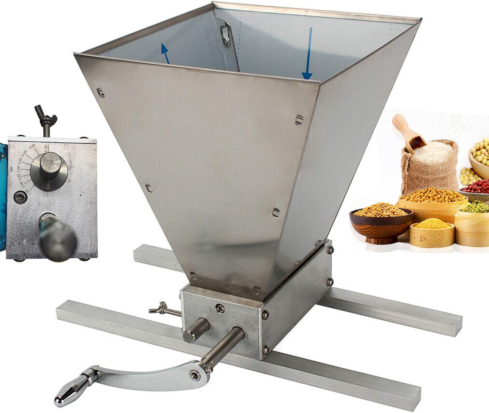 Scrap Mill, Grain Squeezer, Malt Mill, Brewing for Grain Malt, Barley, Malt Mill for Homebrew Beer Grain Crusher Mill Funnel (with Scale + Al Base)