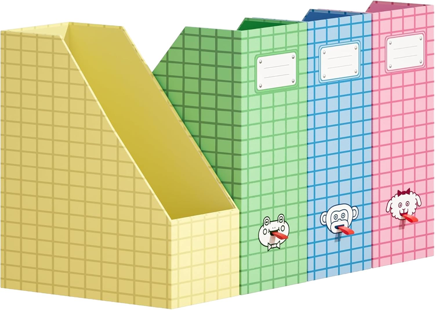 JiaWei Magazine File Holder Foldable Storage Boxes for Documents - Set of 4 Cardboard Magazine Rack Made of 2150 g/m² 10.5 cm Wide，Desk Organizer for Classroom, Home, and Office - Colorful