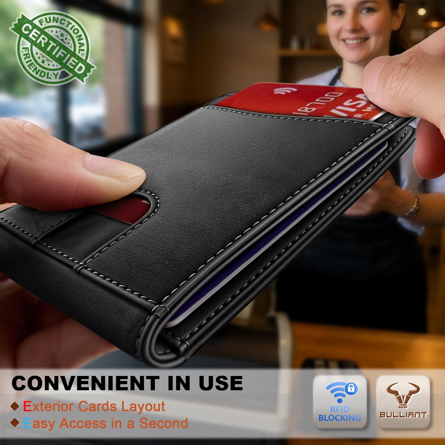 BULLIANT Men Wallet,Magnetic Wallet Full-Grain Leather Slim Pocket Fit 10Cards RFID Blocking 4.2" x3” - Image 6