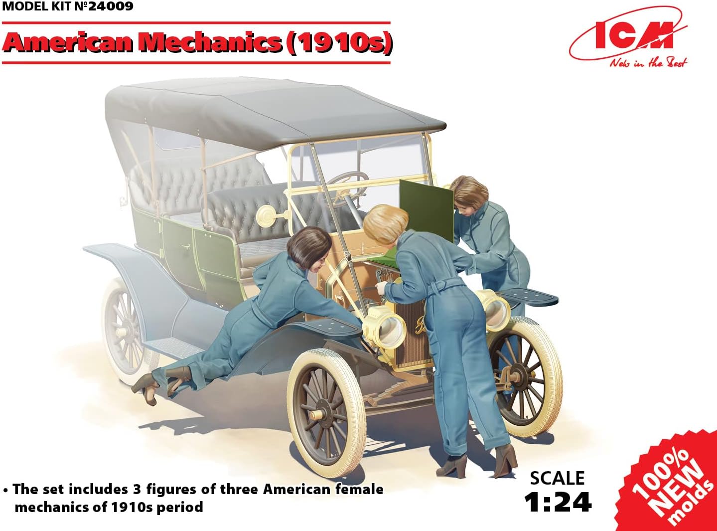 ICM 24009 Plastic Figures Model Kit American Mechanics (1910s) (3 Figures) - Scale 1:24