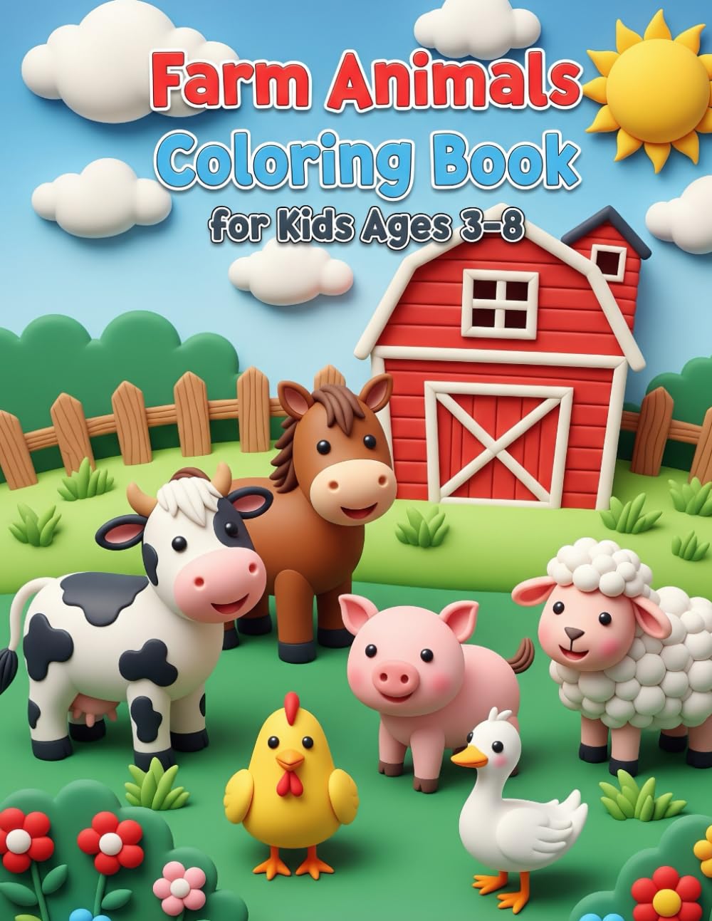 Farm Animals Coloring Book for Kids Ages 3–8: Cute and Easy Farm Animal Coloring Pages for Boys and Girls — Cows, Pigs, Horses, Chickens & More!: farm ... ages 3–8”, “cute and easy”, “boys and girls