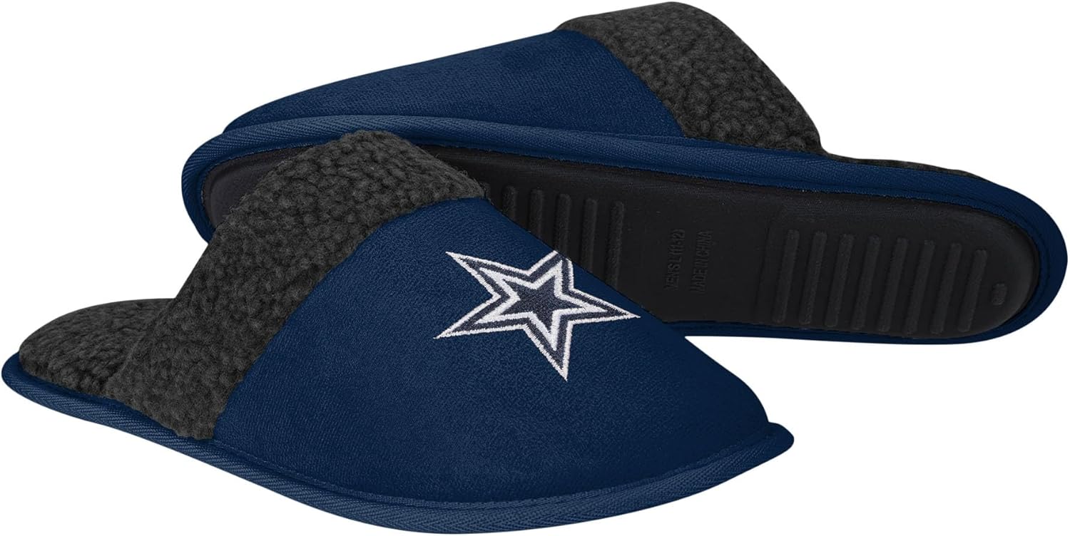 FOCO - Mens NFL Big Logo Team Color Suede Sherpa Scuff Slippers