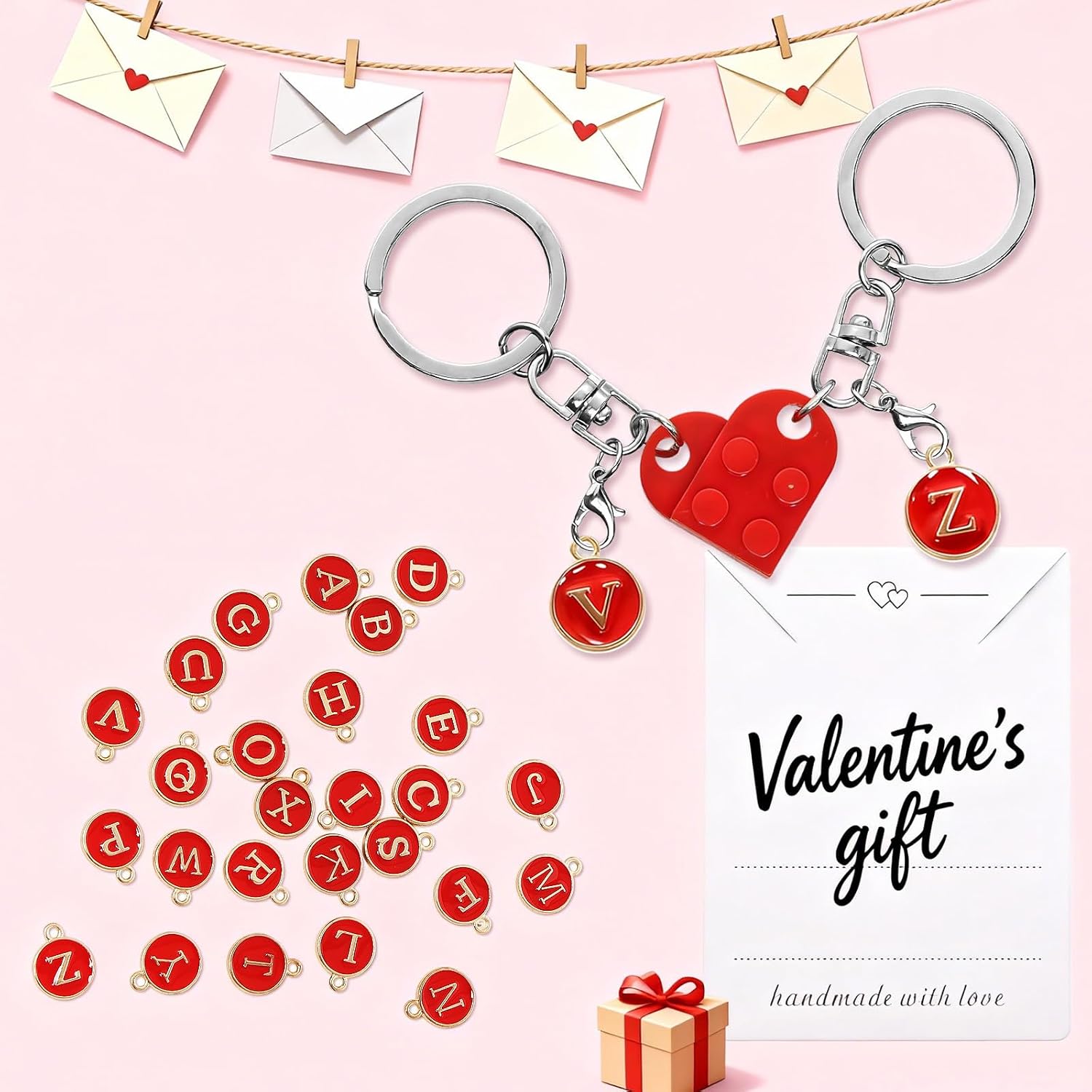 Personalized Brick Matching Couple Heart Keychains Valentine's Gifts for Boyfriend Girlfriend Her Him Couple Lovers image 2