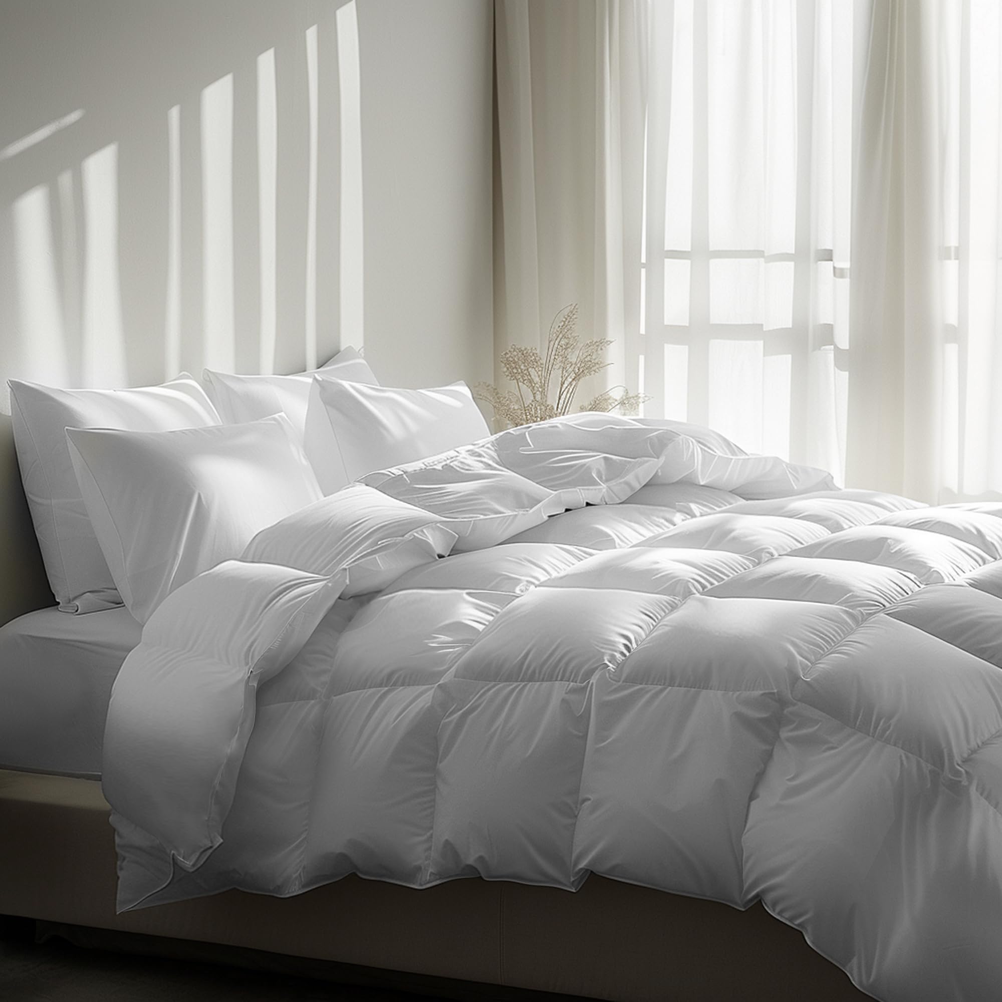 Serta Goose Down Comforter King Size- All Season Duvet Insert 100% Cotton Fabric Fluffy and Ultra-Soft Feather Down Comforter with Corner Loops.
