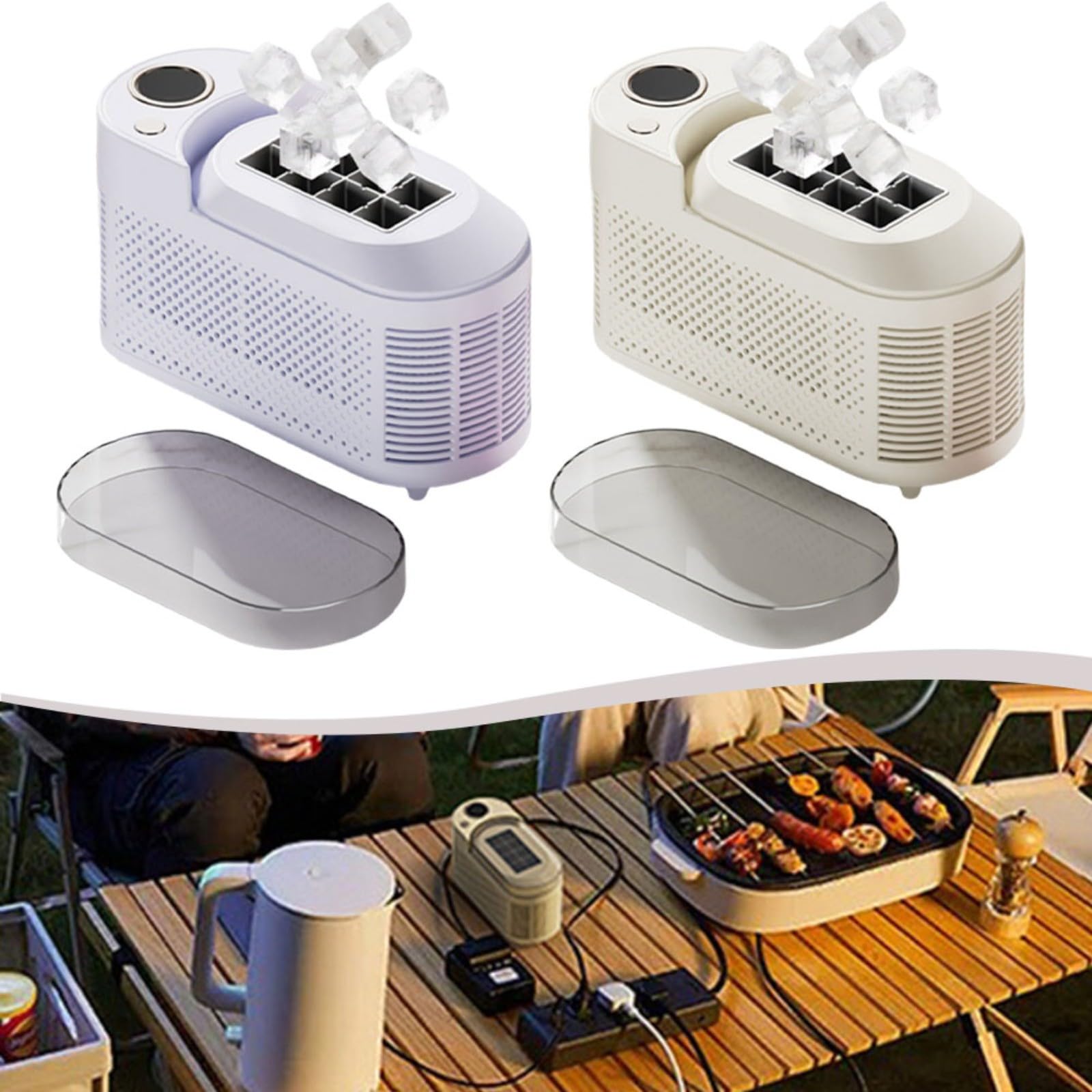 Kleiner Eiswürfelbereiter 12V/230V Tragbar für Auto Wohnmobil Camping Büro Schnell Eisbildung in 10 Min Leise Kompakt mit 0,5L Tank Weiß(Purple)