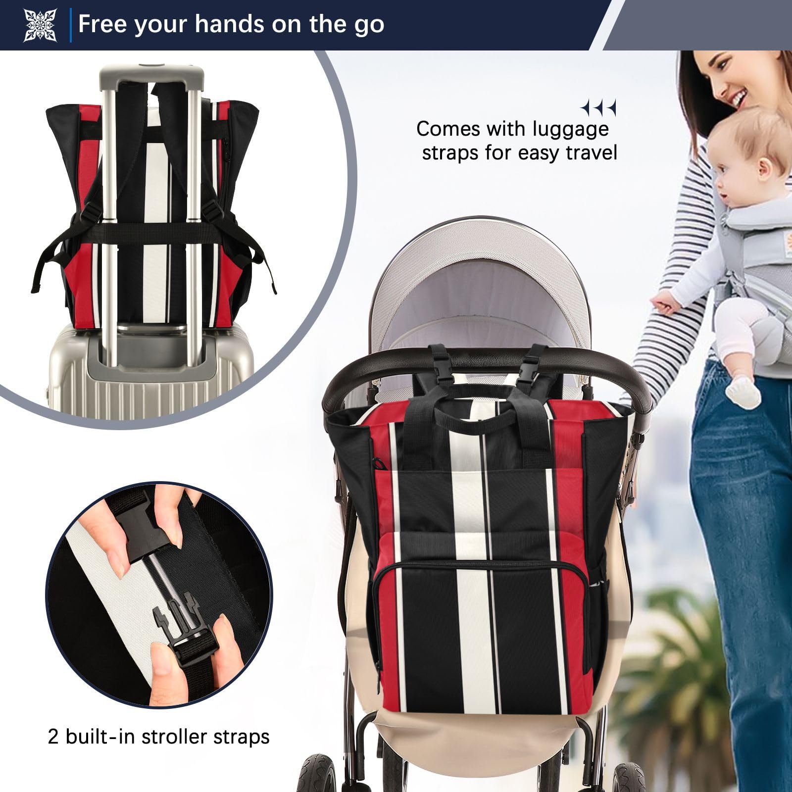 Borse per pannolini grandi, unisex, per viaggi, con tasti di