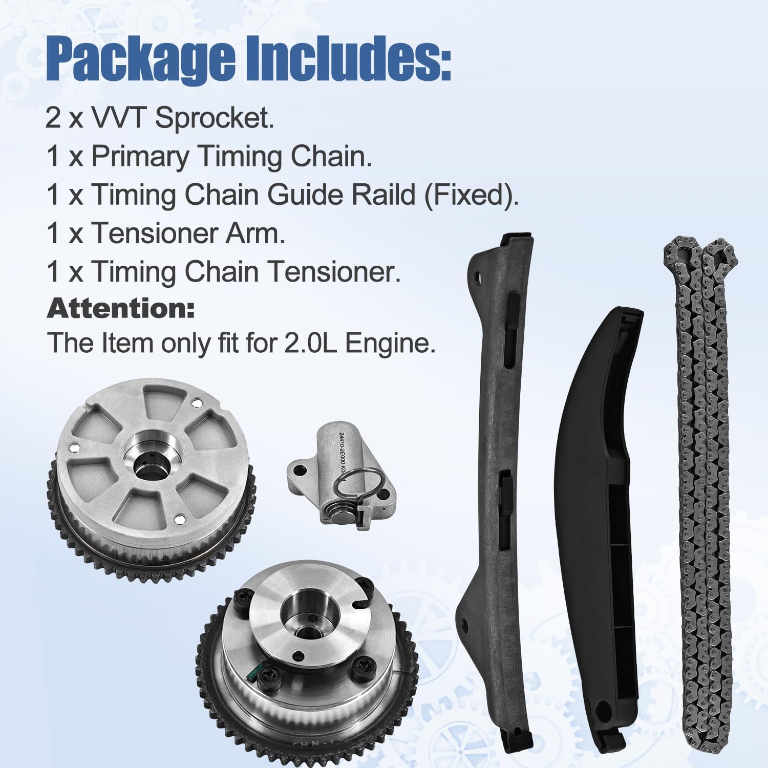 24350-2E700 24321-2E010 Timing Chain Kit w/VVT Sprockets Fits for Hyundai Elantra 2017-2020, Veloster 2019-2021, Kona 2018-2021; Fits for Kia Forte 2017-2022, Forte5 2017-2018 2.0L Only