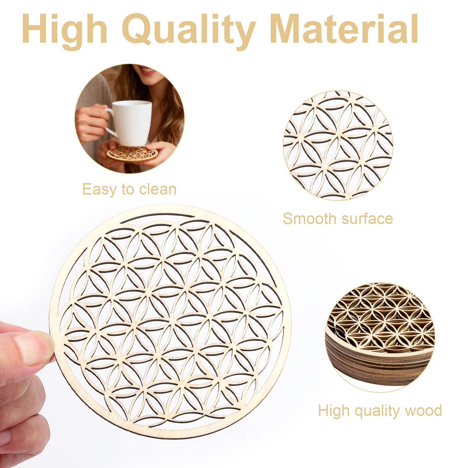 Flor de la Vida de Madera de Abedul, 10 PCS Flor de La Vida Posavasos Madera, Decoración de Pared de Flores de Vidas Flors de la Vidas de Maderas en un Juego para Meditación