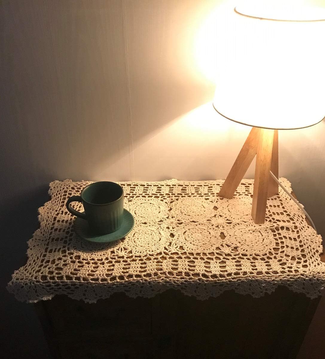 Damanni 2PC Rectangular Cotton Handmade Crochet Lace Table Runner Doilies Table Dresser Scarf Décor,16 Inch by 24 Inch，Beige