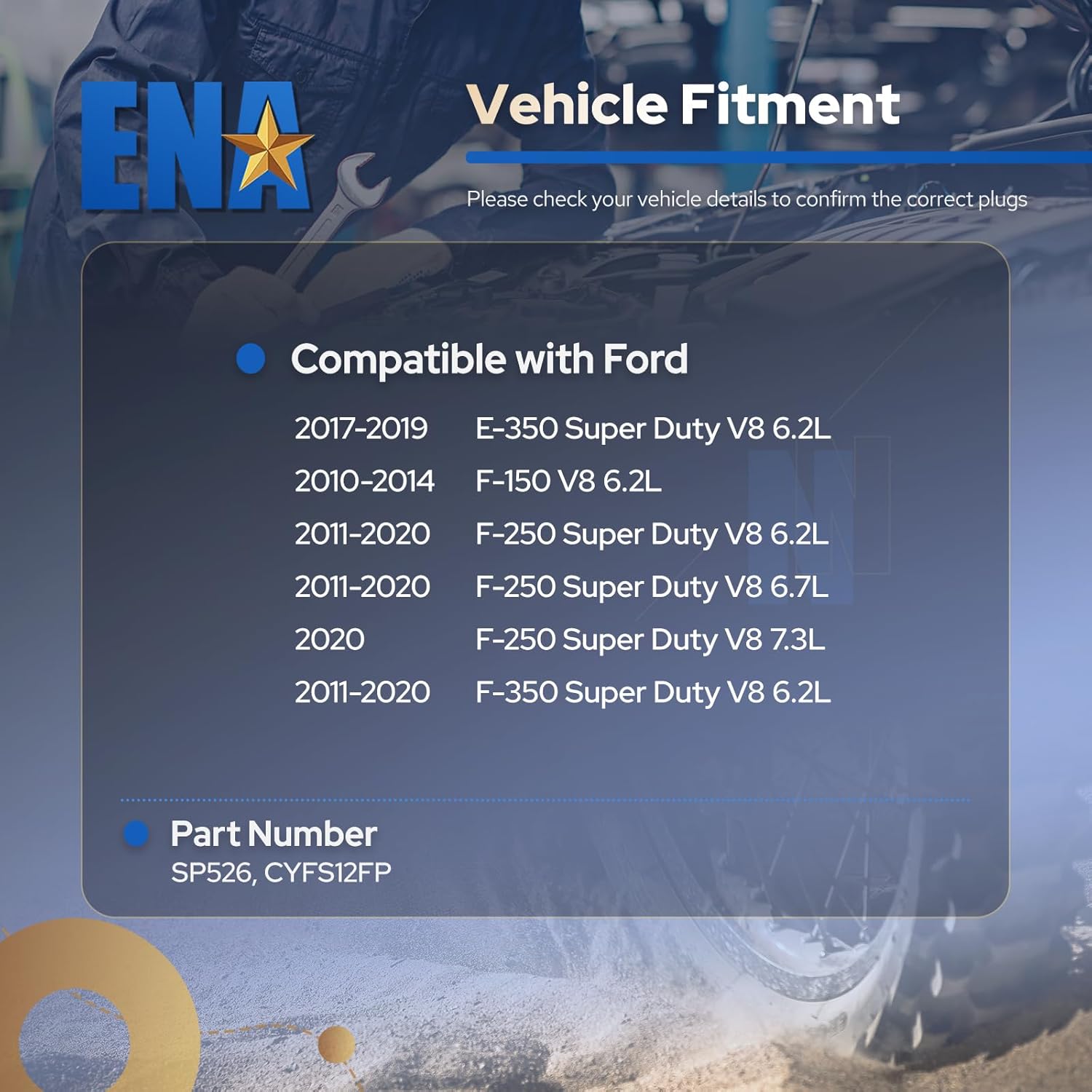 ENA Set of 16 Platinum Spark Plug Compatible with Ford 2017 2018 2019 E-350, 2010 2012 2013 2014 F-150, 2011-2020 F-250 F-350 Super Duty Replacement for SP526 CYFS12FP SP526X