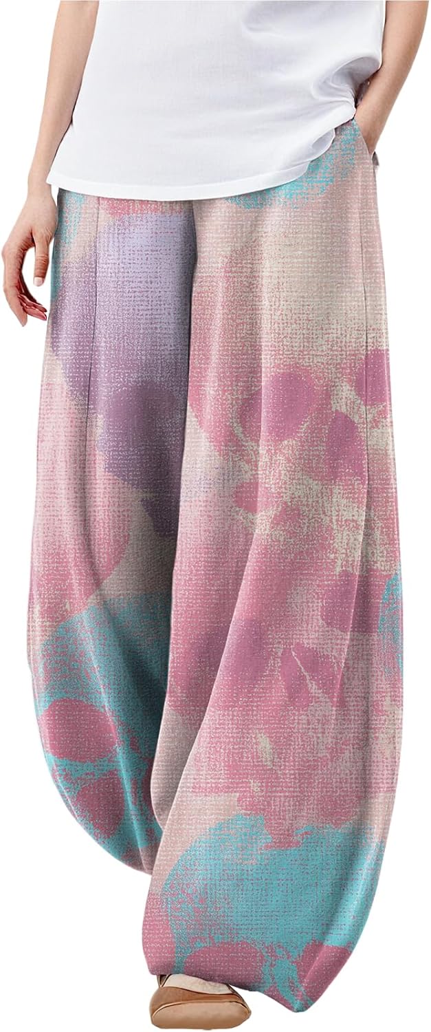 Lantern Pants for Women Halloween Graphic Print Lounge Trousers Wide Leg High Elastic Waist Hippie Pants