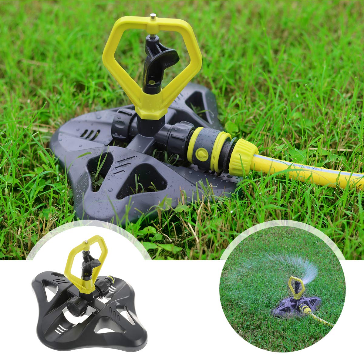 Arroseur d'eau de Jardin, DEWINNER Irrigation Automatique Rotative à 360°de la Pelouse,3 Bras Rotatifs Réglables pour Les Légumes à Fleurs Végétales,2 Buses de Pulvérisation Circulaires,3 Connecteurs