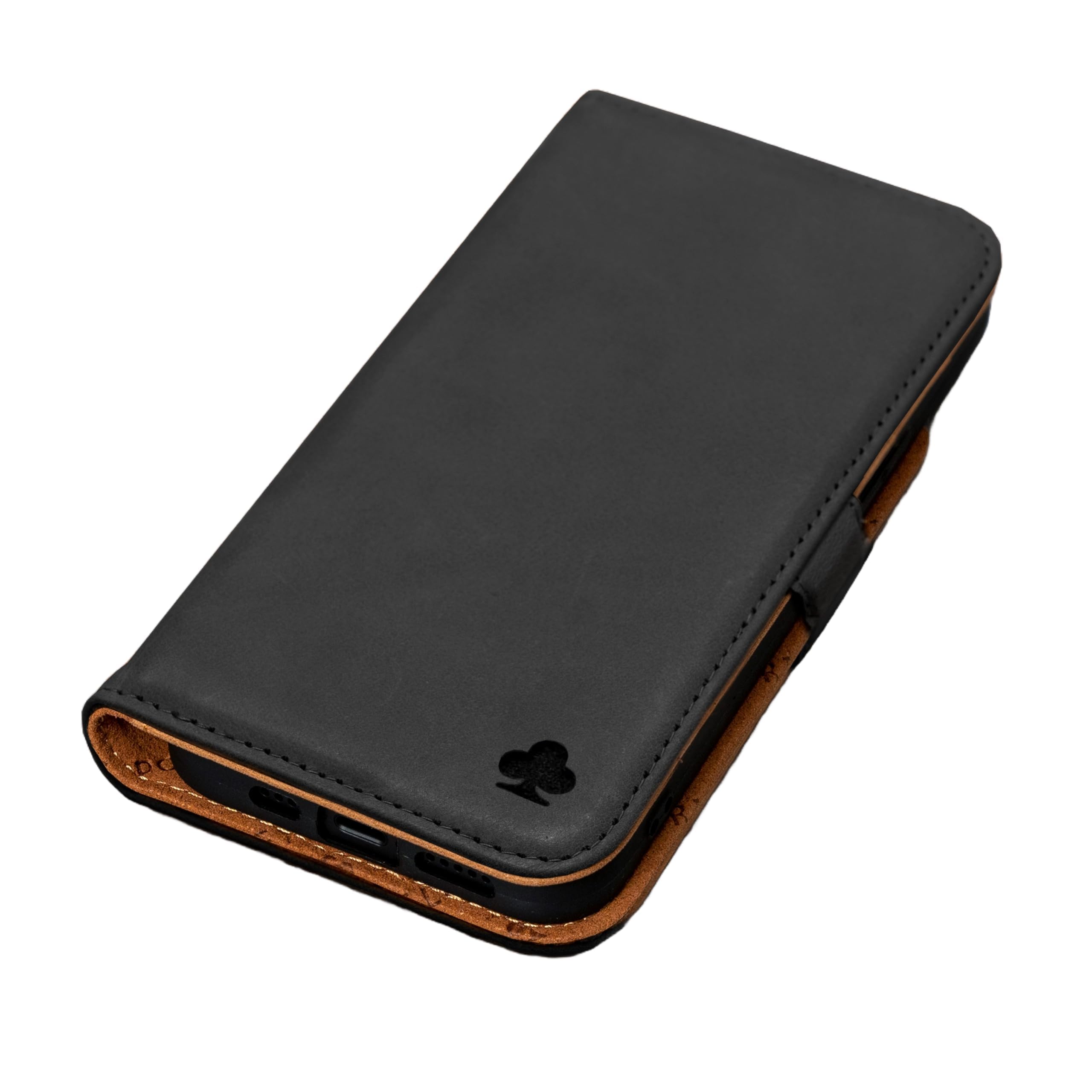 PORTER RILEY - Leren hoesje compatibel met iPhone 17 Pro Max. Premium leren standaard/hoes/portemonnee/flipcase met kaartvakken en horizontale standaard (zwart en rood PORTER RILEY - Leren hoesje compatibel met iPhone 17 Pro Max. Premium leren standaard/hoes/portemonnee/flipcase met kaartvakken en horizontale standaard (zwart en rood