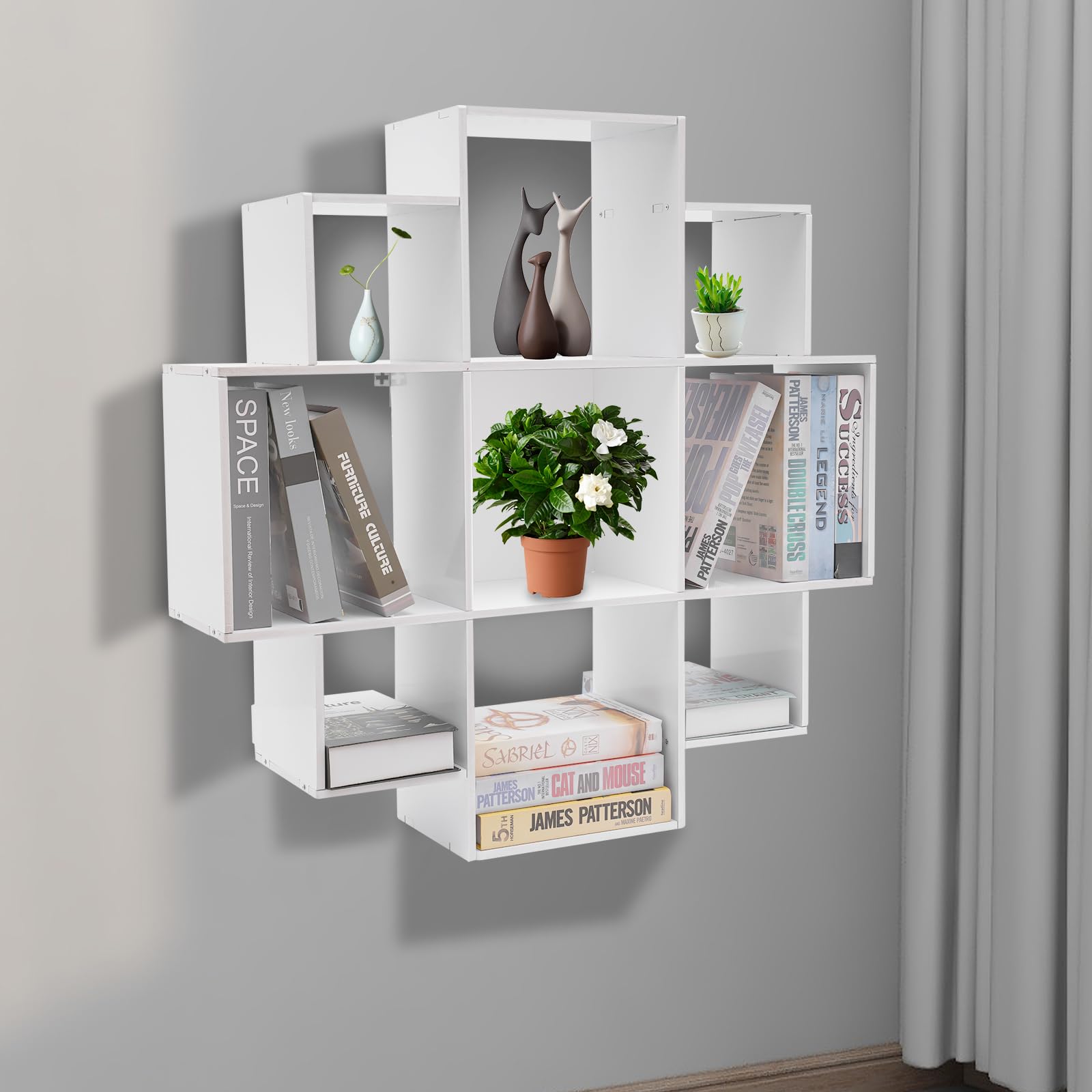 Wall Cubby Bookshelf RRI Goods Mounted Cubicle Bookshelf Rack, Natural