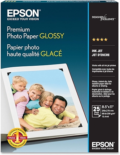 Epson Papel fotográfico premium brilhante (21 x 28 cm, 25 folhas) (S042183), branco