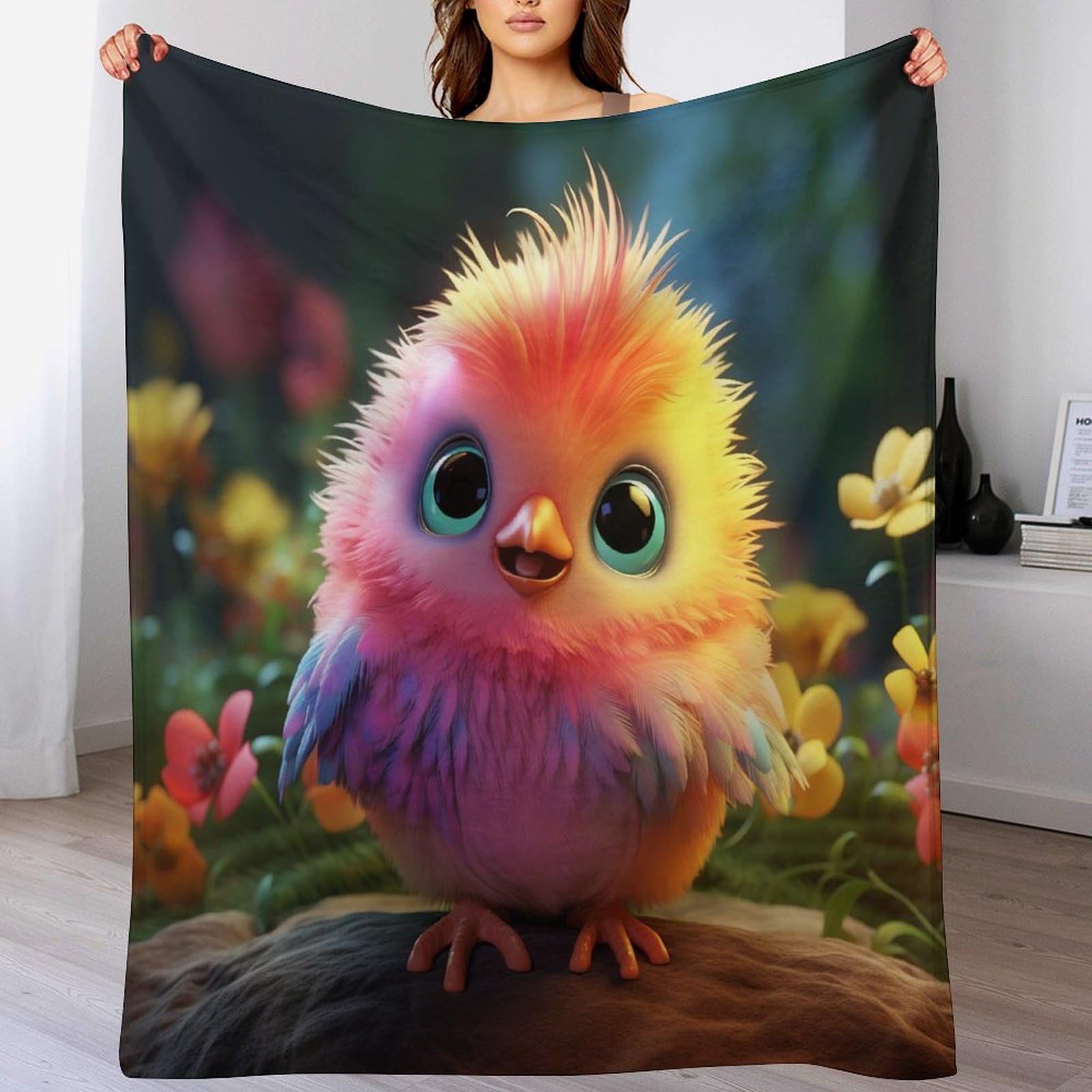Couverture 3D oiseau en flanelle épaisse 180x200 chaude et lavable