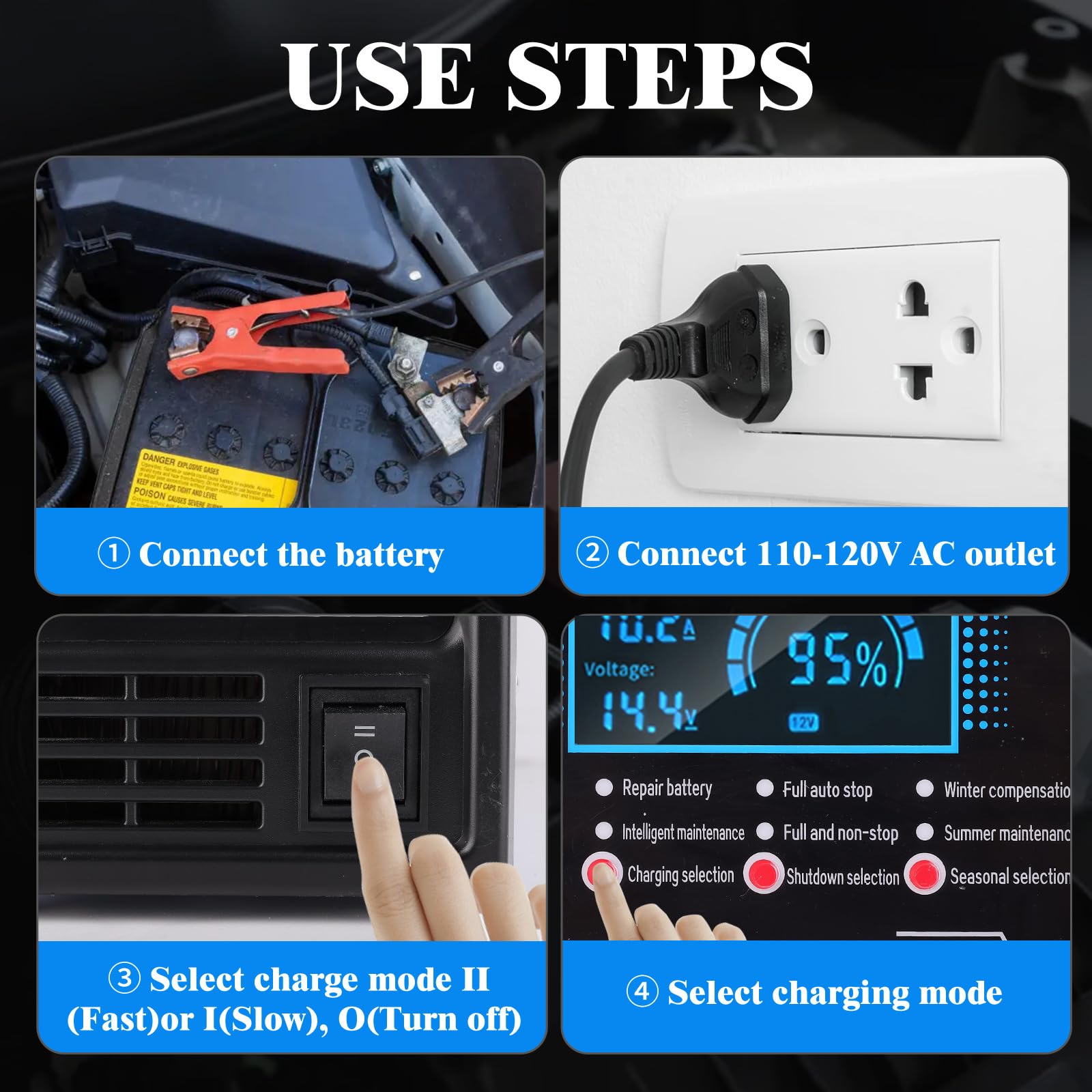 LVYUAN 12V/24V Smart Battery Charger - 5A/10A/20A, For Car, Truck, Motorcycle, AGM, Lithium
