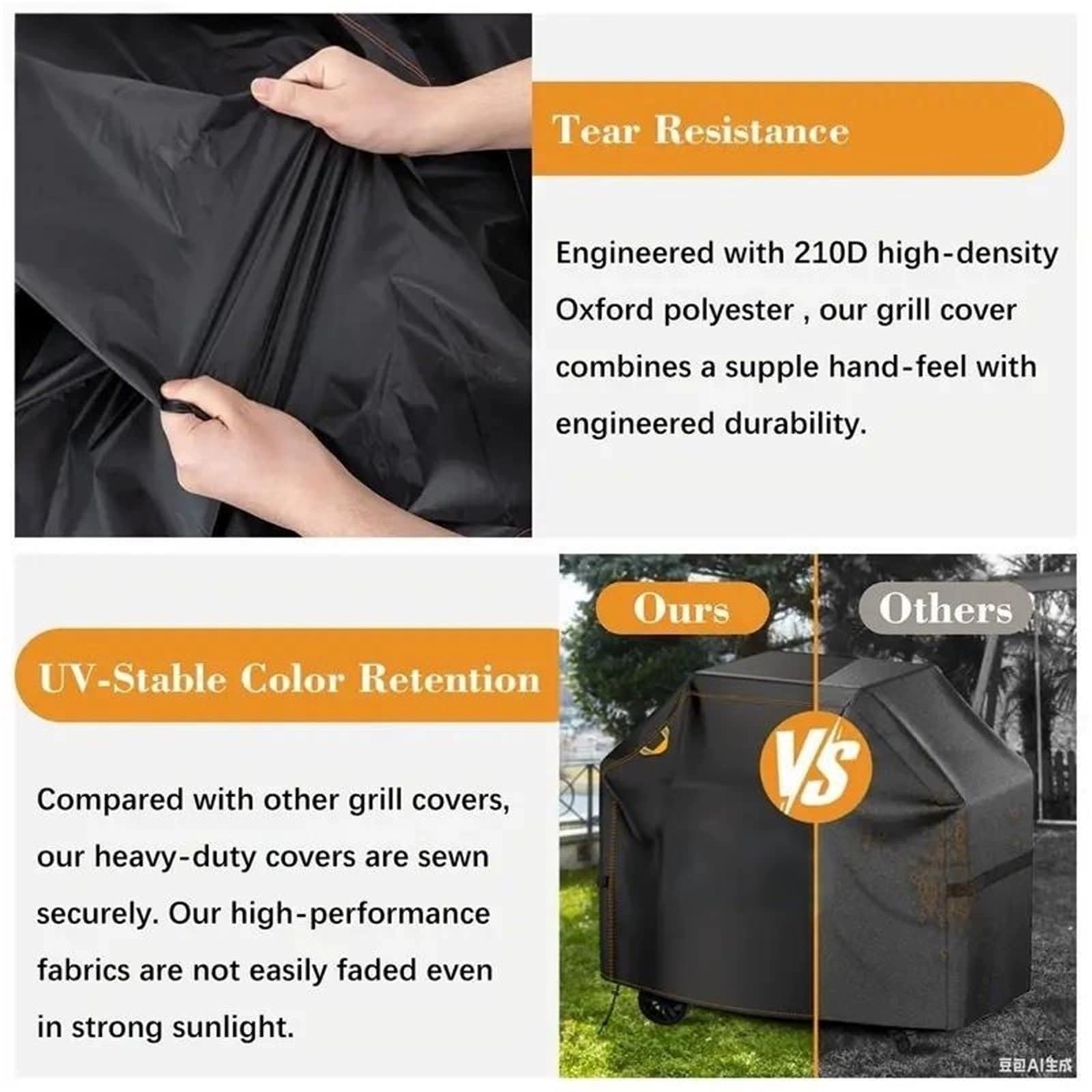 Copertura Griglia Barbecue Forno Esterno | Protezione barbecue esterna resistente vento all'acqua 210D maniglie strisce riflettenti(57in)