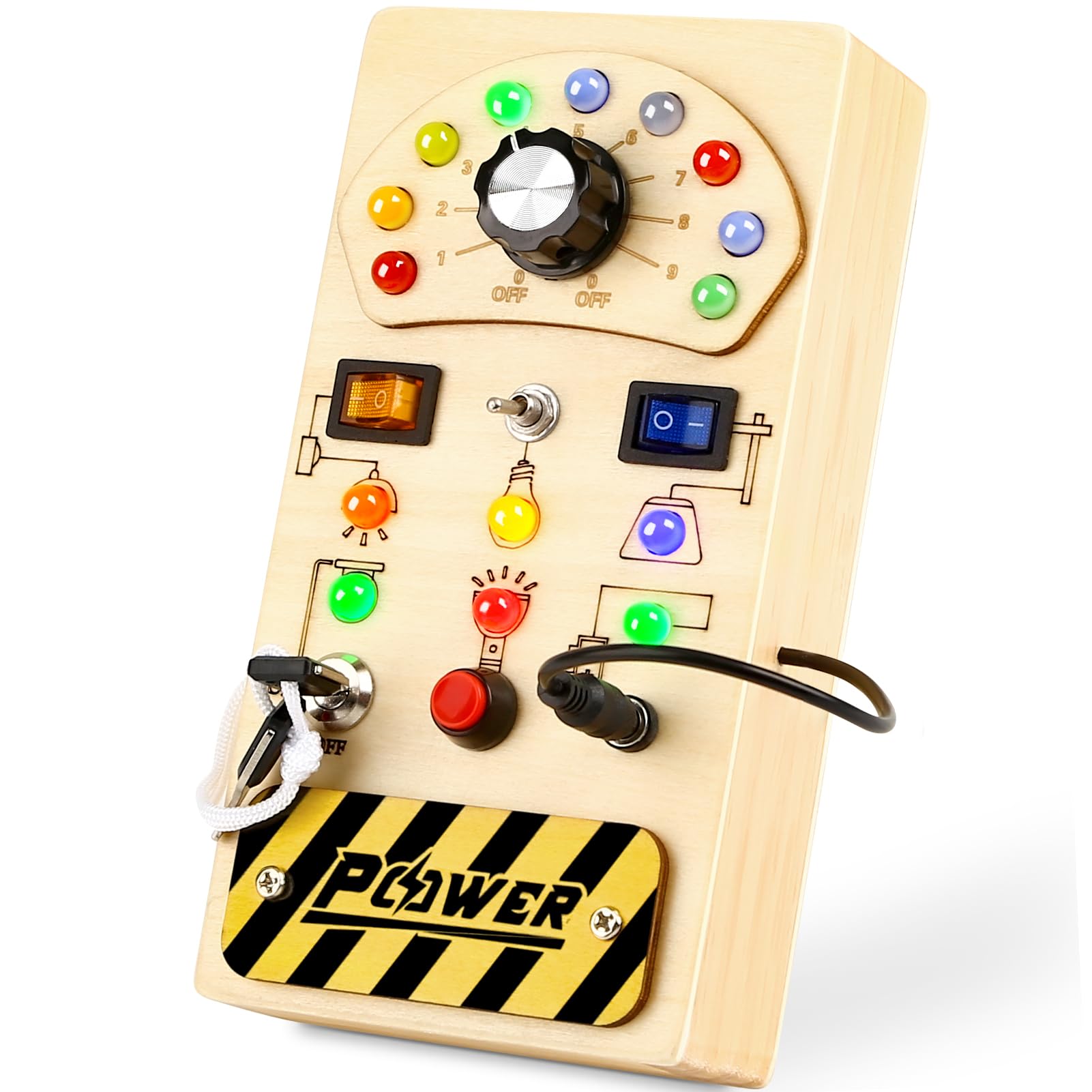 Toddler Busy Board, Wooden Montessori Busy Board Sensory Board with LED Light Switch, Sensory Toys Baby Fidget Board Travel Toys for Toddler